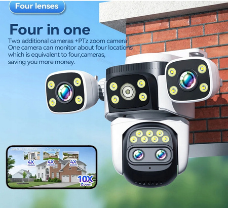 ZEWNĘTRZNA KAMERA WIFI CZTERY OBIEKTYWY 16MP APLIKACJA PO POLSKU ZOOM 10X