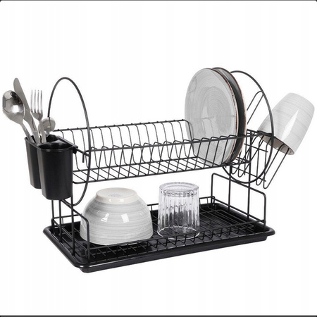 SUSZARKA DO NACZYŃ OCIEKACZ DWUPOZIOMOWA 2 TACKI CZARNA SOLIDNA