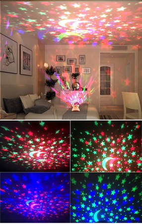 PROJEKTOR GWIAZD DLA DZIECI GŁOŚNIK LAMPKA LED USB