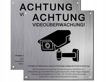 Tabliczka blaszana mocna srebrna Kamera Monitoring 15x15 niemiecka