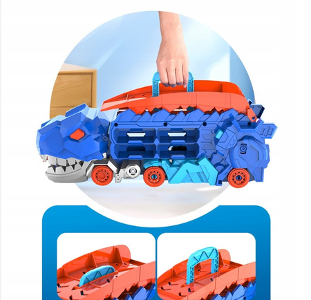 Podwójny transporter Autko T-Rex + 4 losowe minisamochody dinozaur 