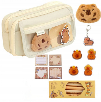 Piórnik Szkolny Dwukomorowy Saszetka Kapibara Pojemny Pluszowy Na Zamek