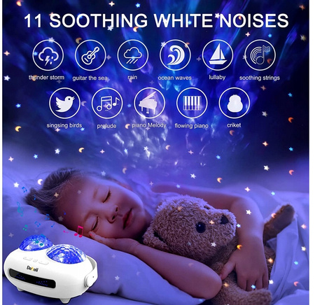 PROJEKTOR GWIAZD STAR GALAXY LAMPKA LED NOCNA BLUETOOTH KULA BIAŁY SZUM