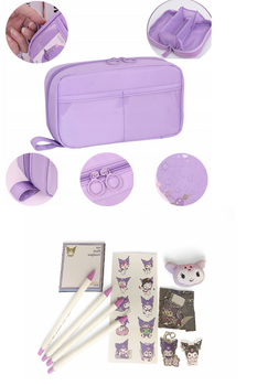 PIÓRNIK DUŻY WIELOFUNKCYJNY SASZETKA TRZYKOMOROWY KUROMI NAKLEJKI DŁUGOPISY