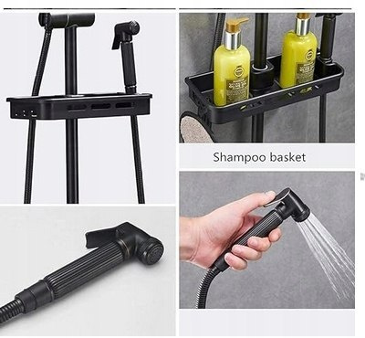 Zestaw Prysznicowy Natynkowy Czarna Bateria Natryskowa Z Deszczownicą