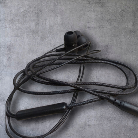 Słuchawki dokanałowe douszne czarne mikrofon druga para GRATIS