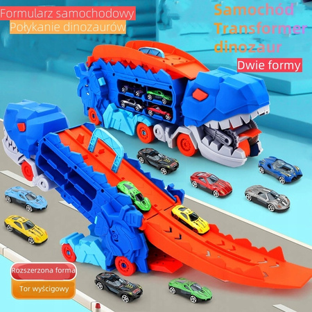 Podwójny transporter Autko T-Rex + 4 losowe minisamochody dinozaur 