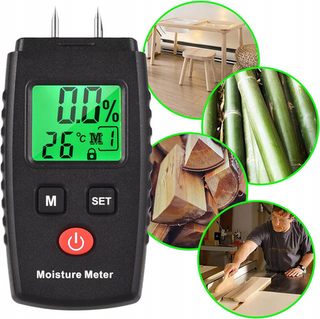 MIERNIK WILGOTNOŚCI LCD WILGOTNOŚCIOMIERZ DREWNA BETONU CEGŁY GIPSU TYNK