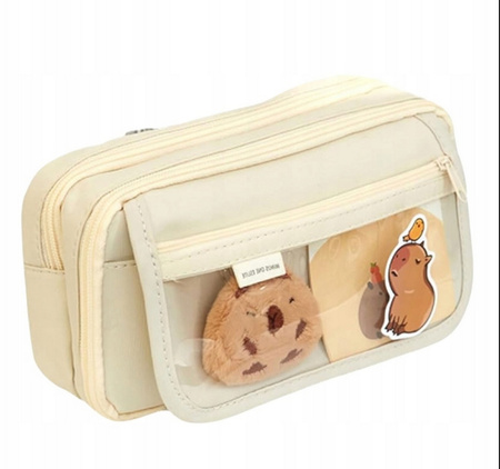 Piórnik Szkolny Dwukomorowy Saszetka Kapibara Pojemny Pluszowy Na Zamek