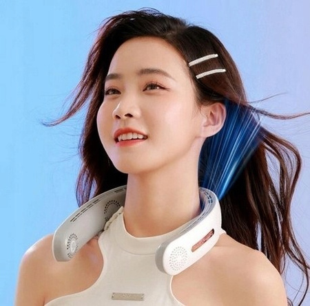 Mini wentylator na szyję przenośny bezłopatkowy biały