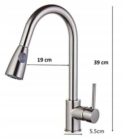 Bateria kuchenna z wyciąganą wylewką obrotowa, stal nierdzewna, powystawowa