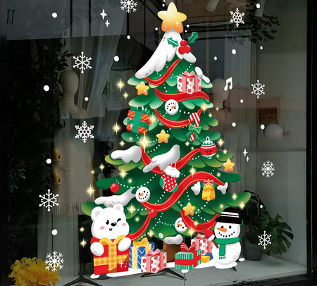 Naklejki Świąteczne na Okno Szybę Święta choinka miś prezenty 1m