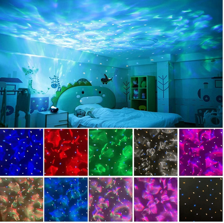 PROJEKTOR GWIAZD STAR GALAXY LAMPKA LED NOCNA BLUETOOTH KULA BIAŁY SZUM