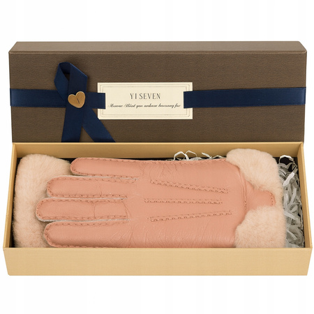 YISEVEN RĘKAWICZKI DAMSKIE RÓŻ Jagnięca SKÓRA ROZM M