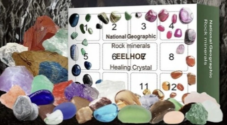 KALENDARZ ADWENTOWY MINERAŁOWY MINERAŁY KAMIENIE KRYSZTAŁY ŚWIĘTA LECZNICZE
