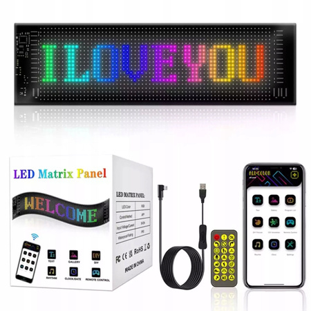 PANEL MATRYCOWY LED MATRIX RGB PILOT WYŚWIETLACZ PROGRAMOWALNY USB 5V