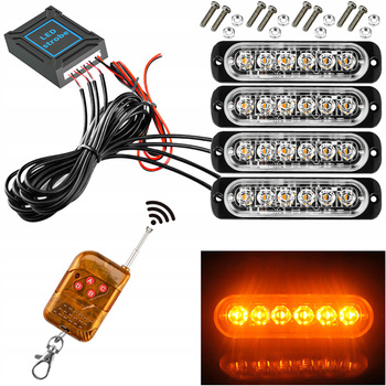 4x 6LED LAMPA POMARAŃCZOWA BŁYSKOWA OSTRZEGAWCZA PILOT STROBOSKOP PROGRAMY