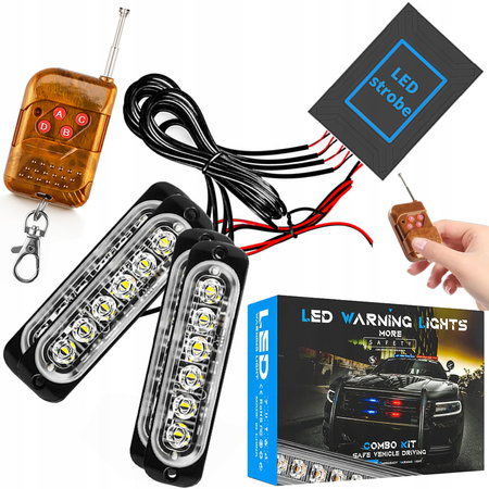 4x 6LED LAMPA POMARAŃCZOWA BŁYSKOWA OSTRZEGAWCZA PILOT STROBOSKOP PROGRAMY