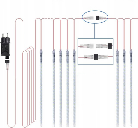 Białe Lampki Świąteczne LED Deszcz Meteorytów 8 Sztuk 50 cm