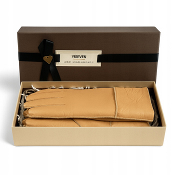 YISEVEN RĘKAWICZKI DAMSKIE JASNY BRĄZ OWCZA SKÓRA ROZM S