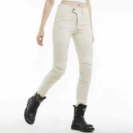 Spodnie Motocyklowe z Ochraniaczami Jeans Kobiece Wygodne Stylowe Białe