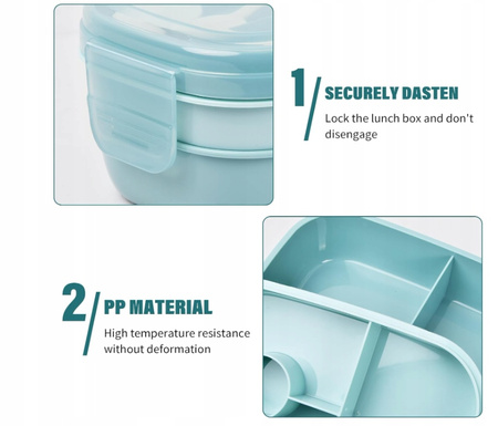  2-warstwowe pudełko na lunch 1550 ml z 3 przegródkami i zestawem sztućców