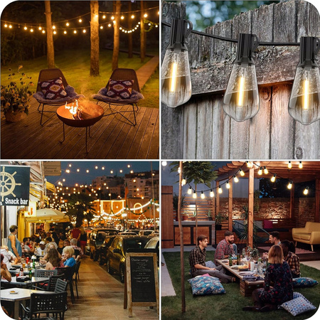 Girlanda Świetlna Ogrodowa 15m 50 Żarówek LED Patio Zewnętrzna Wodoszczelna