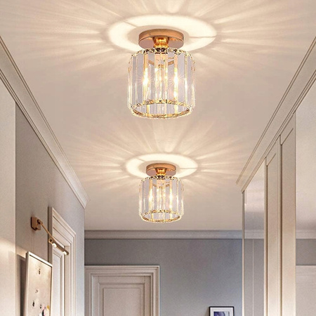 Lampa sufitowa kryształowa złota plafon oprawa szkłana trzy barwy światła
