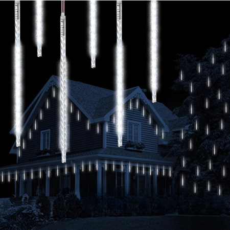 Białe Lampki Świąteczne LED Deszcz Meteorytów 8 Sztuk 50 cm