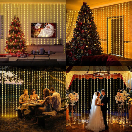 KURTYNA ŚWIETLNA 300LED LAMPKI CHOINKOWE GIRLANDA + PILOT BIAŁY CIEPŁY 3x3m