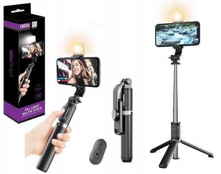 KIJEK DO SELFIE STICK TRIPOD STATYW z PILOTEM z LAMPA BLUETOOTH 104cm 360° (1)