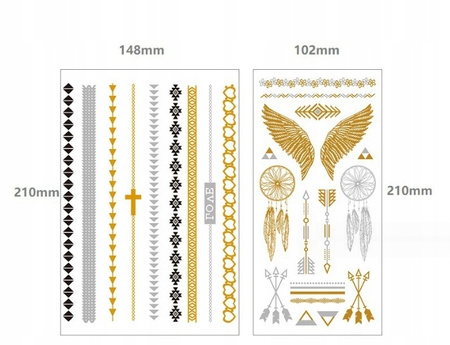 Tatuaż metaliczny złoty srebrny boho mandala zestaw 12 szt.