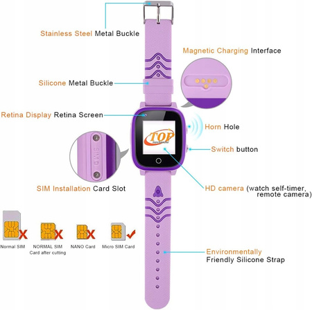 Smartwatch inteligentny zegarek GPS z wodoodporną WIFI połączenia SOS