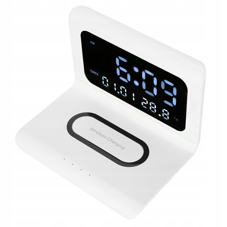ŁADOWARKA BEZPRZEWODOWA ZEGAR BUDZIK USB