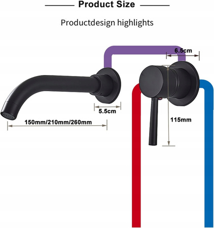 Nowoczesna Bateria Ścienna do Umywalki/Wanny - Matowa Czerń