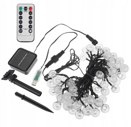 Girlanda solarna LED LANCUCH OGRODOWA Lampki Solarne 7M 50LED BIAŁY CIEPŁY