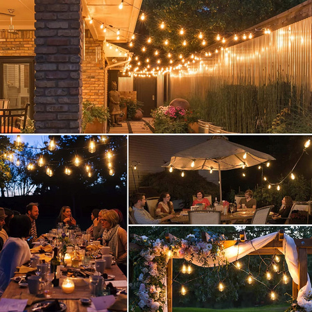 Girlanda Świetlna Ogrodowa 15m 50 Żarówek LED Patio Zewnętrzna Wodoszczelna