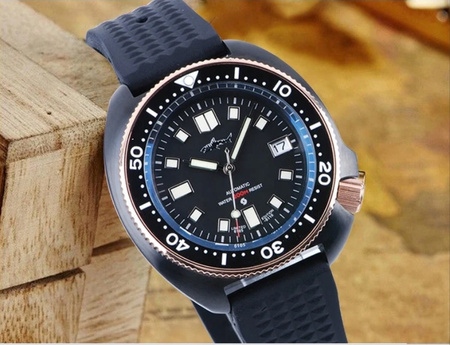 Heimdallr Sharkey czarny PVD 6105 mechaniczny męski zegarek na rękę 200M