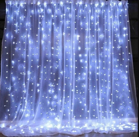  LAMPKI KURTYNA ŚWIETLNA 300 LED GIRLANDA USB PILOT DRUCIK 3x3m BIAŁY ZIMNY