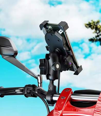  UCHWYT MOTOCYKLOWY NA TELEFON ANTYWIBRACYJNY ŁADOWARKĄ INDUKCYJNĄ 15W + USB