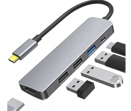 Adapter USB C 5 w 1, z wyjściem HDMI 4K