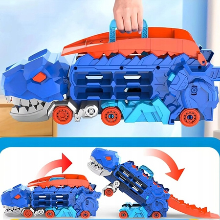 Podwójny transporter Autko T-Rex + 4 losowe minisamochody dinozaur 