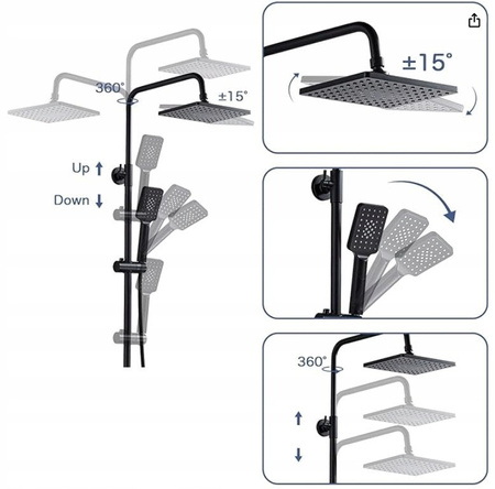 Zestaw Prysznicowy Natynkowy Czarna Bateria Natryskowa Z Deszczownicą