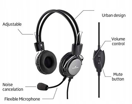 Bluestork MC-201 zestaw słuchawkowy z opaską na głowę, czarny, srebrny -