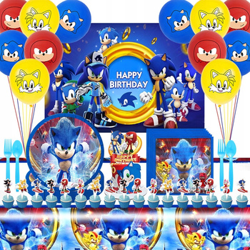Zestaw Dekoracja Urodziny Sonic balon Tło tkaniny naczyń imprezowe 10 osób