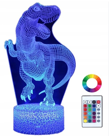 Lampka nocna 3D dinozaur Jurassic Park 16 kolorów+ Pilot USB lub baterie AA