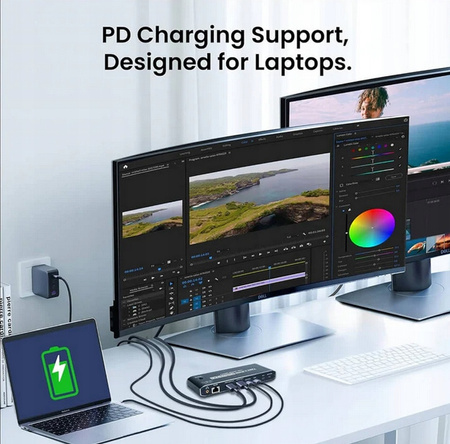 Przełącznik KVM 2x2 4K 60Hz 4 USB C RJ45 PD typ C do 2 laptopy i 2 monitory