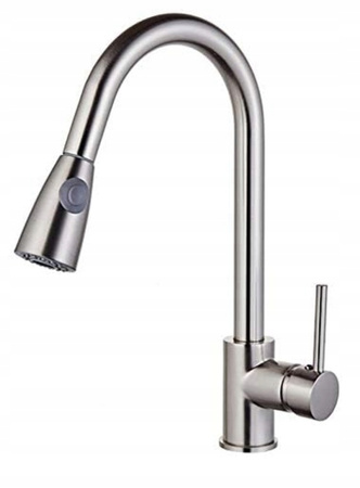 Bateria kuchenna z wyciąganą wylewką obrotowa, stal nierdzewna, powystawowa