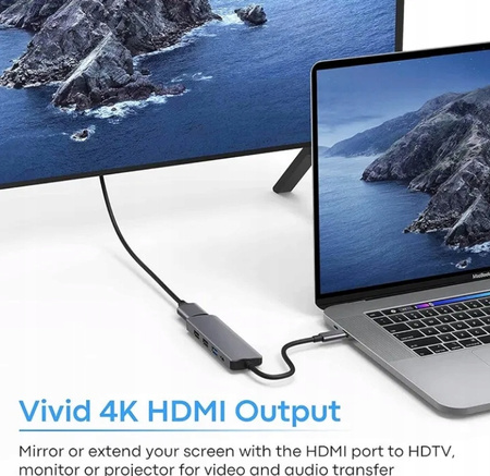 Adapter USB C 5 w 1, z wyjściem HDMI 4K