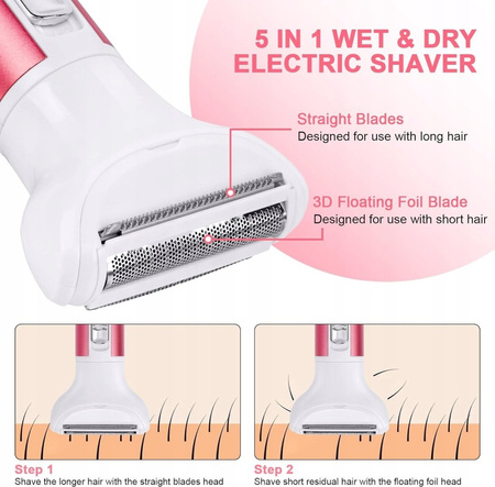 DEPILATOR GOLARKA DAMSKA 5W1 (Wet&Dry) DO CIAŁA BIKINI NÓG PACH USB